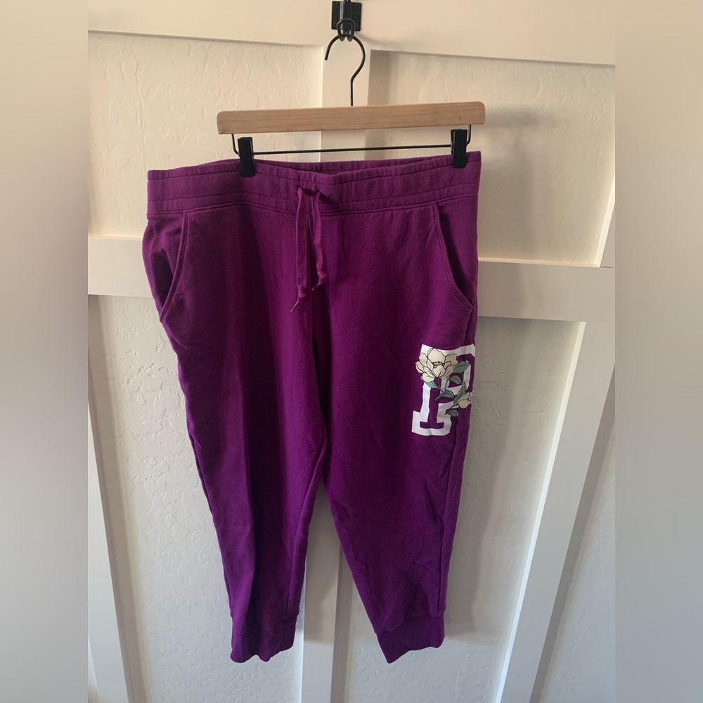 Pink by Victoria's Secret Purple Joggers with Floral Accent